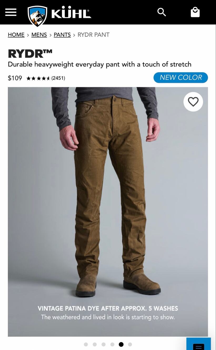 KUHL Rydr Mens 34x30 Brown Vintage Patina Dye Euro Twill Outdoor Hiking Pants